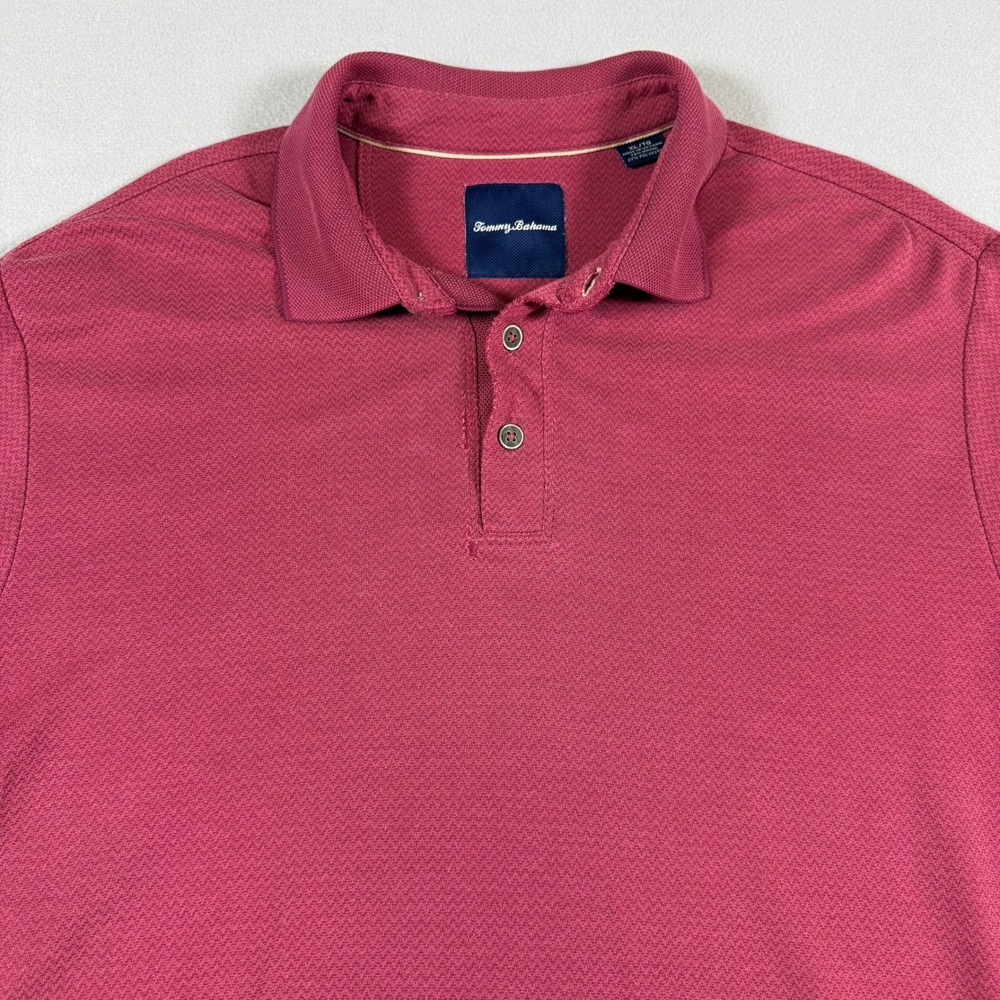 Tommy Bahama Mens XL Polo Shirt Burgundy Red Chevron Textured Modal Blend